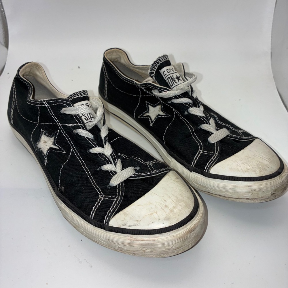 Converse One Star Junior Size 5 Black Canvas Low Top Sneakers Shoes